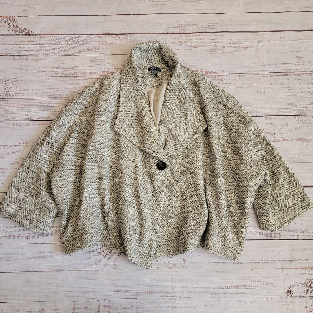 Eileen Fisher Silk Lined Herringbone Drape Flowy Swing Jacket Women's Small